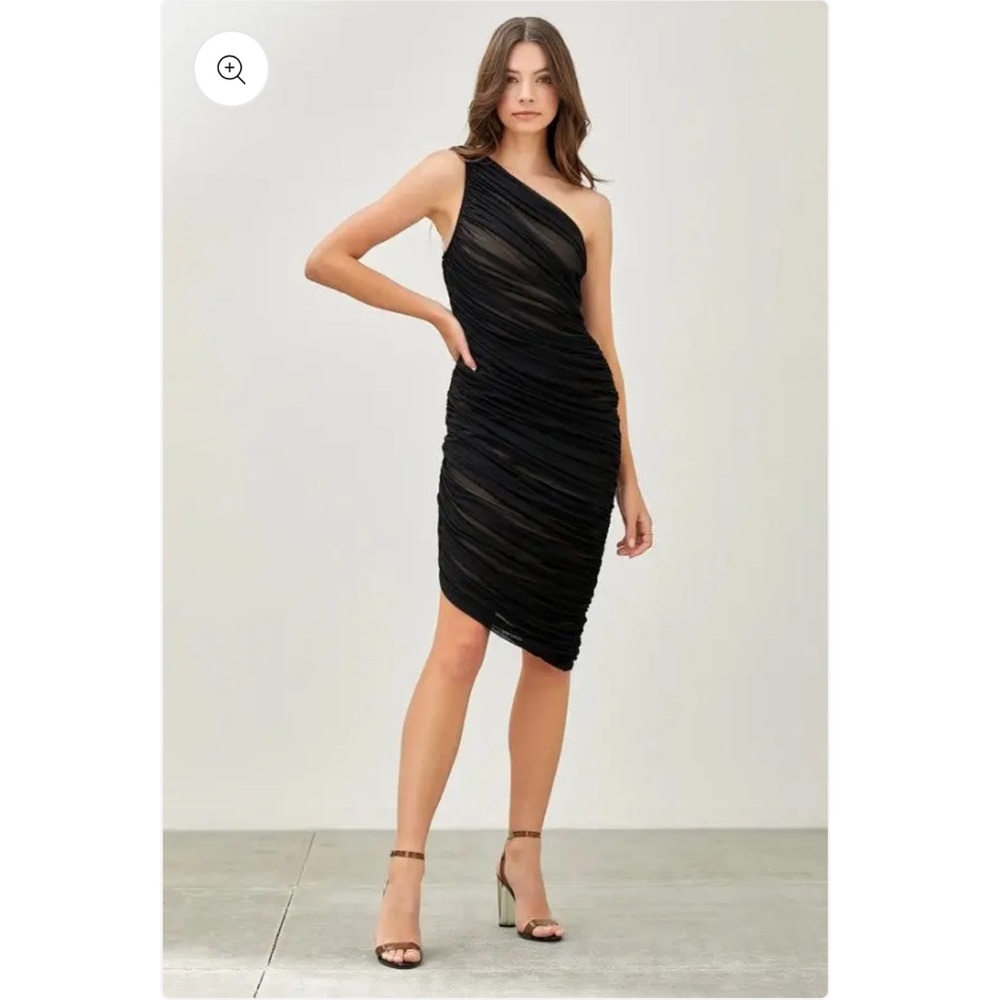 Shop These Three boutique black ruched body contour one shoulder dress